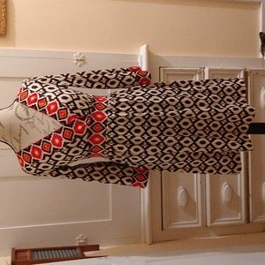 Silky black and orange print dress Sz S/P